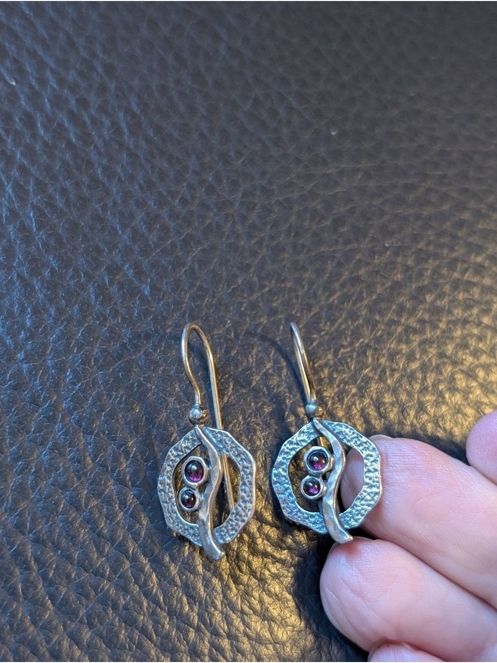Artisan Handcrafted 925 Sterling Silver Dangle Earrings Textured Modernist - Picture 2 of 10
